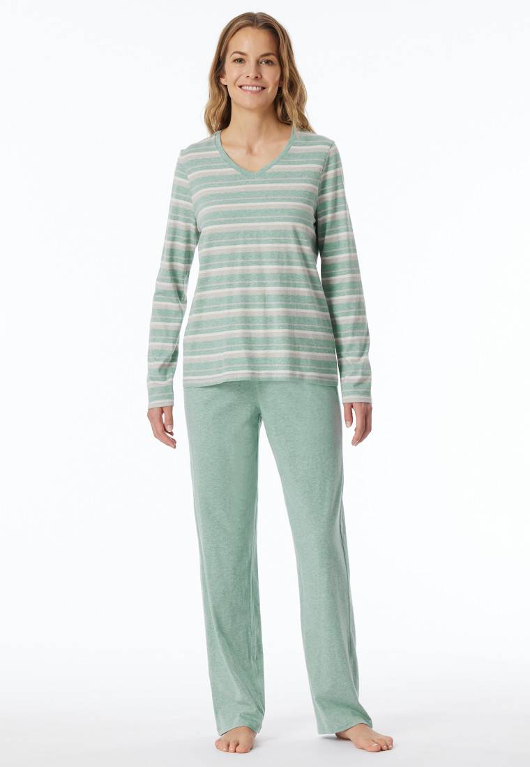 Schiesser Schlafanzug lang grün meliert - Casual Essentials Räumungsverkauf