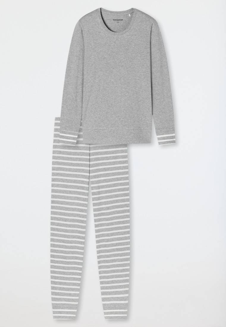 Schiesser Schlafanzug lang silbergrau meliert - Casual Essentials VIP-Rabatte