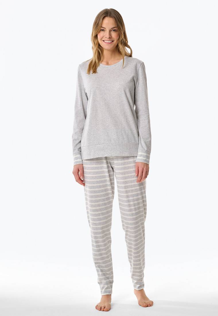 Schiesser Schlafanzug lang silbergrau meliert - Casual Essentials VIP-Rabatte