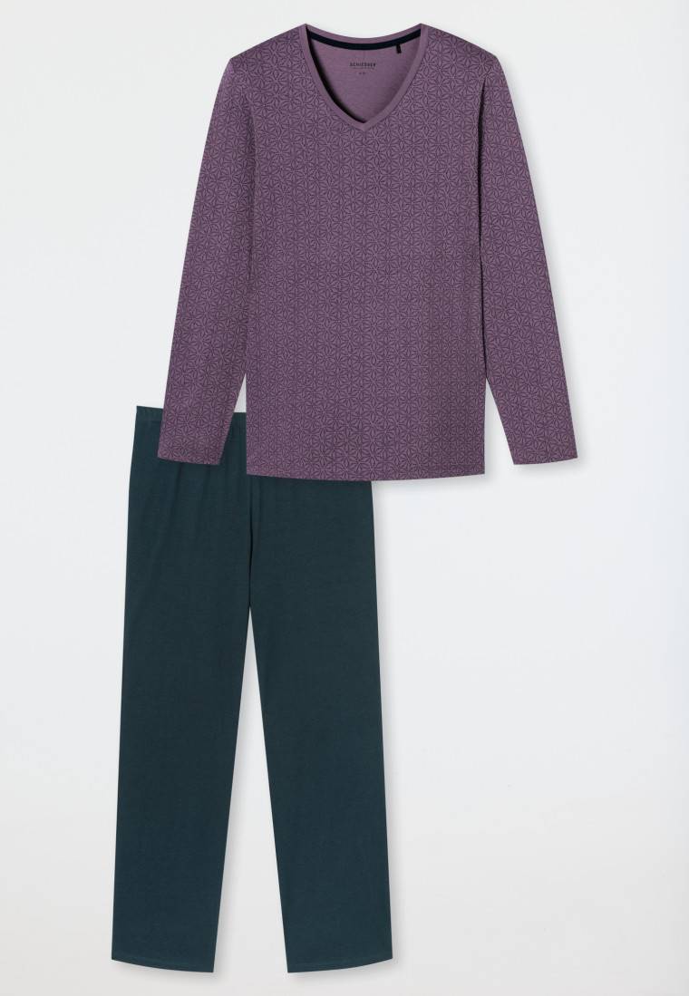 Schiesser Schlafanzug lang malve gemustert - Comfort Essentials Tiefpreis