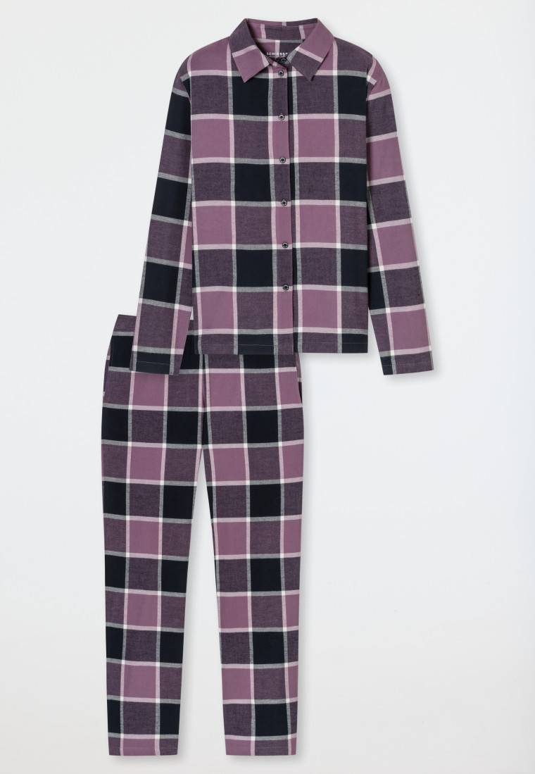 Schiesser Pyjama lang Flanell beige nachtblau - Selected Premium Warming Super Sparpreis