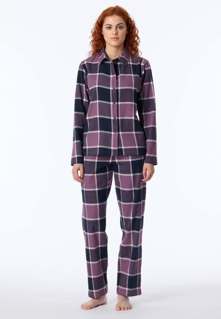 Schiesser Pyjama lang Flanell beige nachtblau - Selected Premium Warming Super Sparpreis