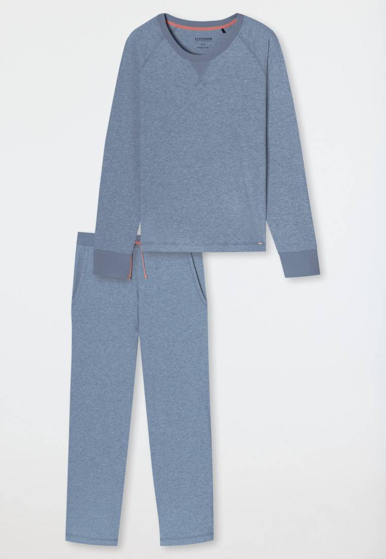Schiesser Schlafanzug lang jeansblau meliert - Casual Nightwear Wochenangebot