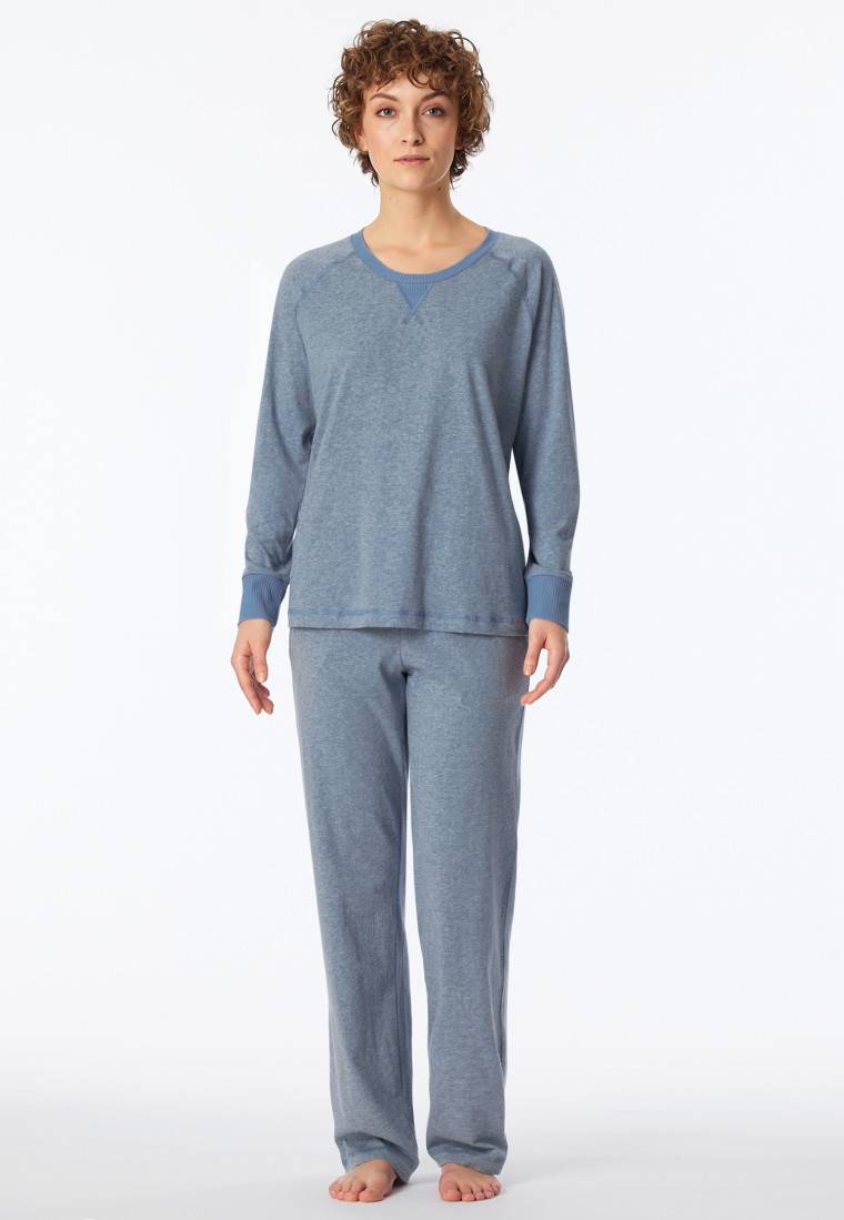 Schiesser Schlafanzug lang jeansblau meliert - Casual Nightwear Wochenangebot
