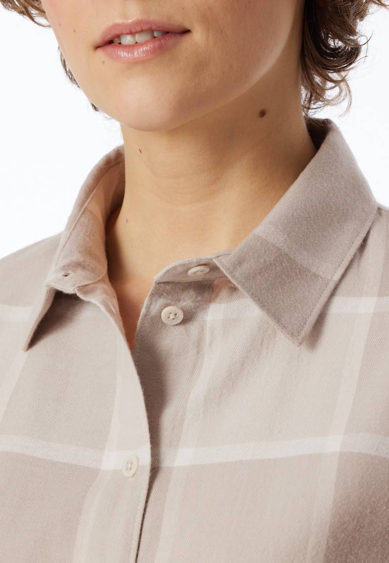 Schiesser Pyjama lang Flanell beige kariert - Selected Premium Warming Kostenlose Rückgabe