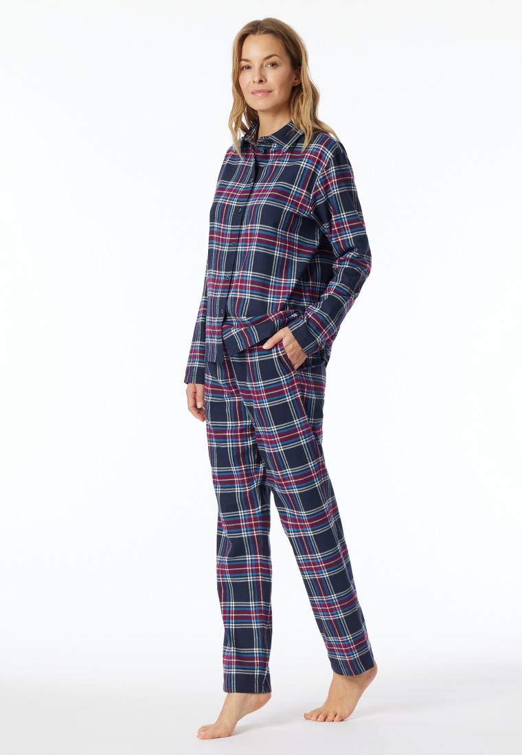 Schiesser Pyjama lang Webware nachtblau kariert - X-Mas Family Letzte 2 Tage