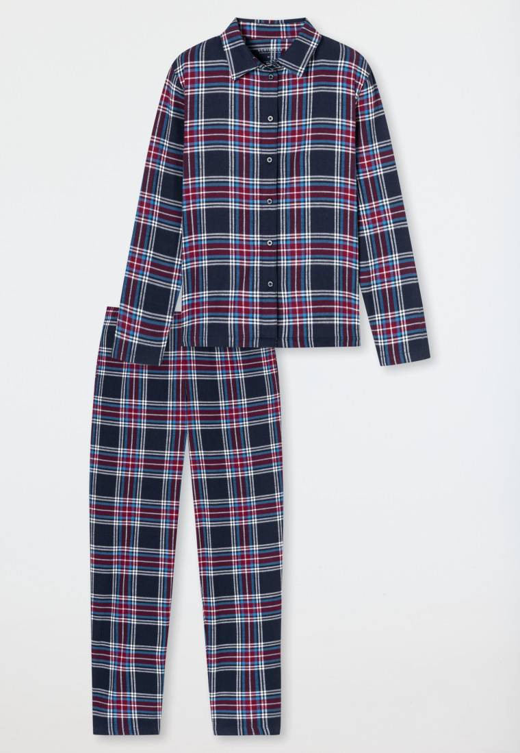 Schiesser Pyjama lang Webware nachtblau kariert - X-Mas Family Letzte 2 Tage