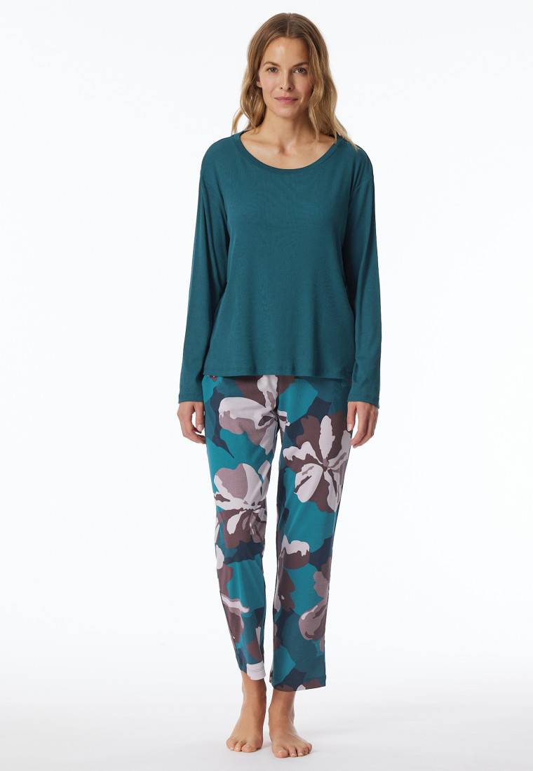 Schiesser Schlafanzug 7/8 Doppelripp petrol - Modern Nightwear Letzter Tag