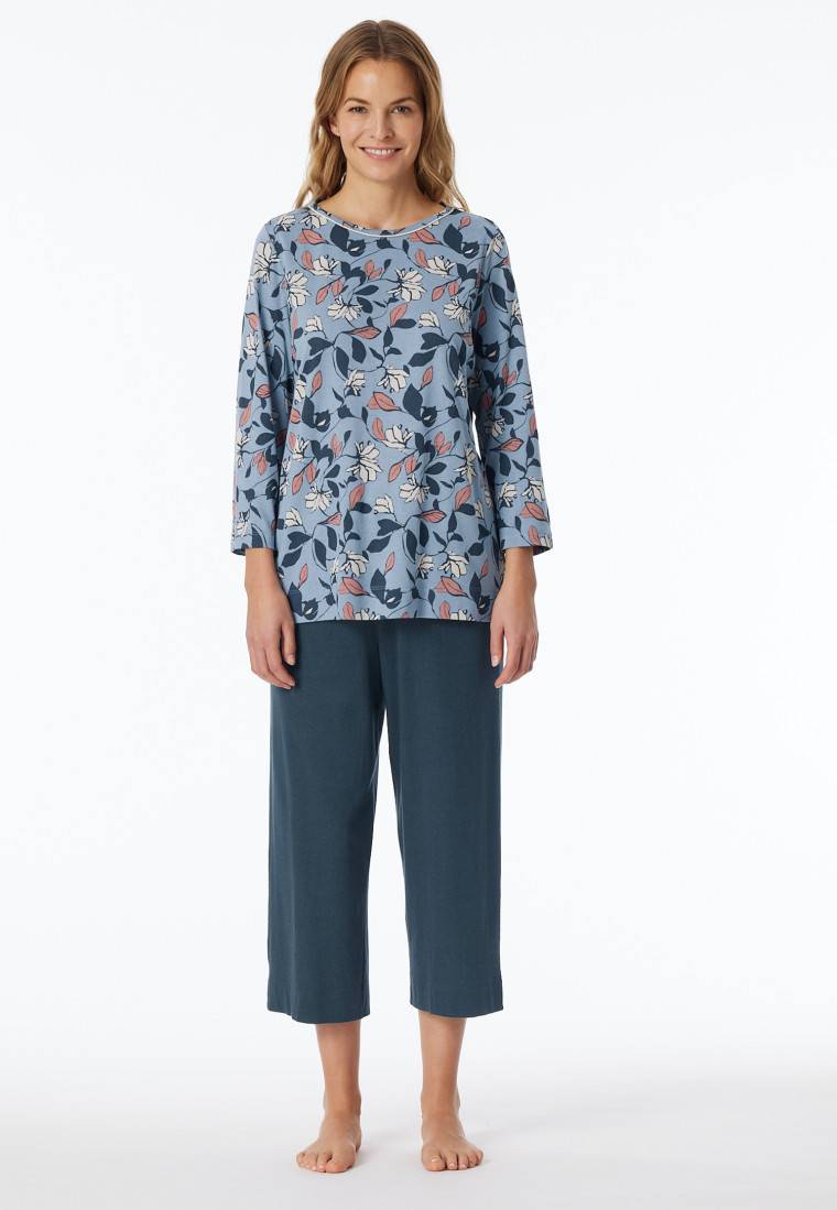 Schiesser Schlafanzug 3/4-lang blaugrau gemustert - Comfort Nightwear Bis zu 60% Rabatt