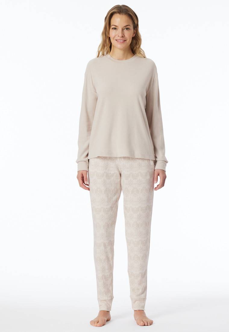 Schiesser Schlafanzug lang wärmend Bündchen beige - Selected Premium Warming Bis zu 65% Rabatt