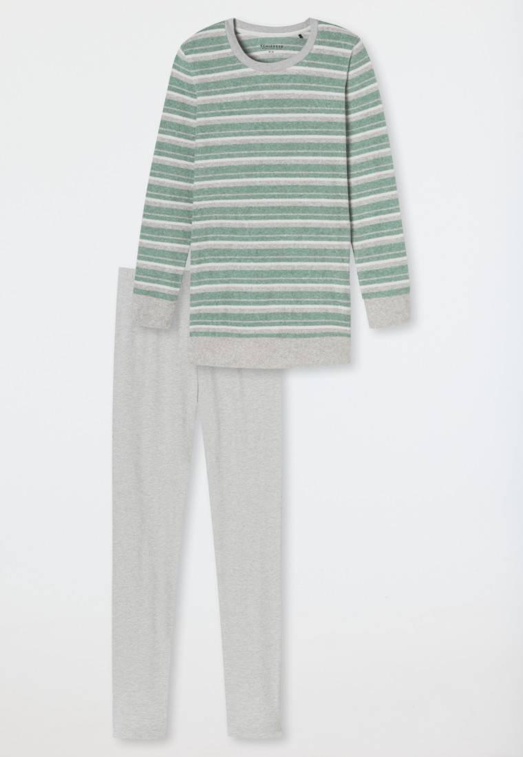 Schiesser Schlafanzug lang Ringel Leggings grün-meliert - Casual Essentials Nur für heute