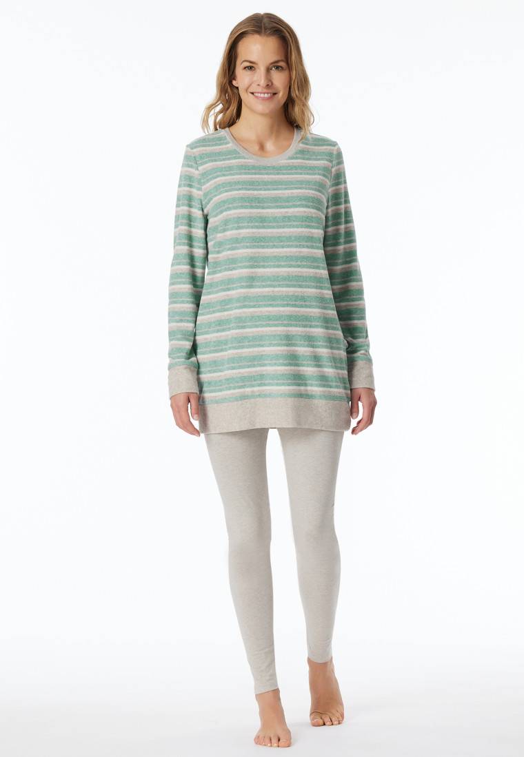 Schiesser Schlafanzug lang Ringel Leggings grün-meliert - Casual Essentials Nur für heute