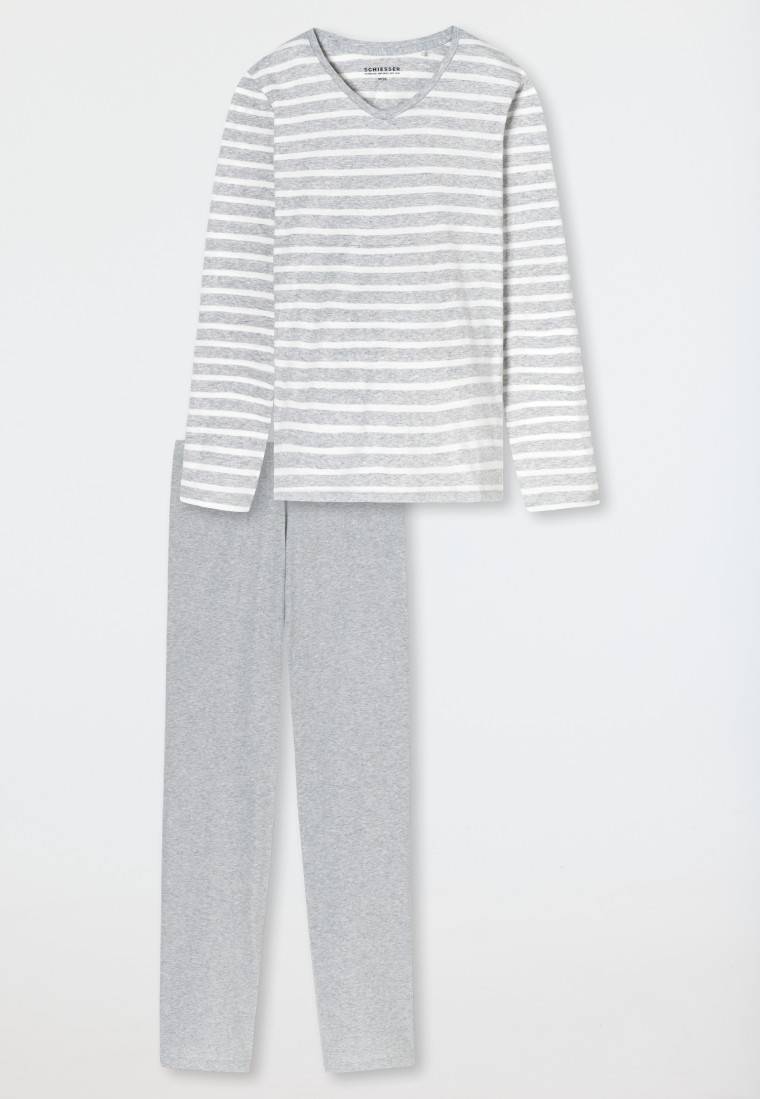 Schiesser Schlafanzug lang silbergrau meliert - Casual Essentials Begrenzt auf 3 Tage