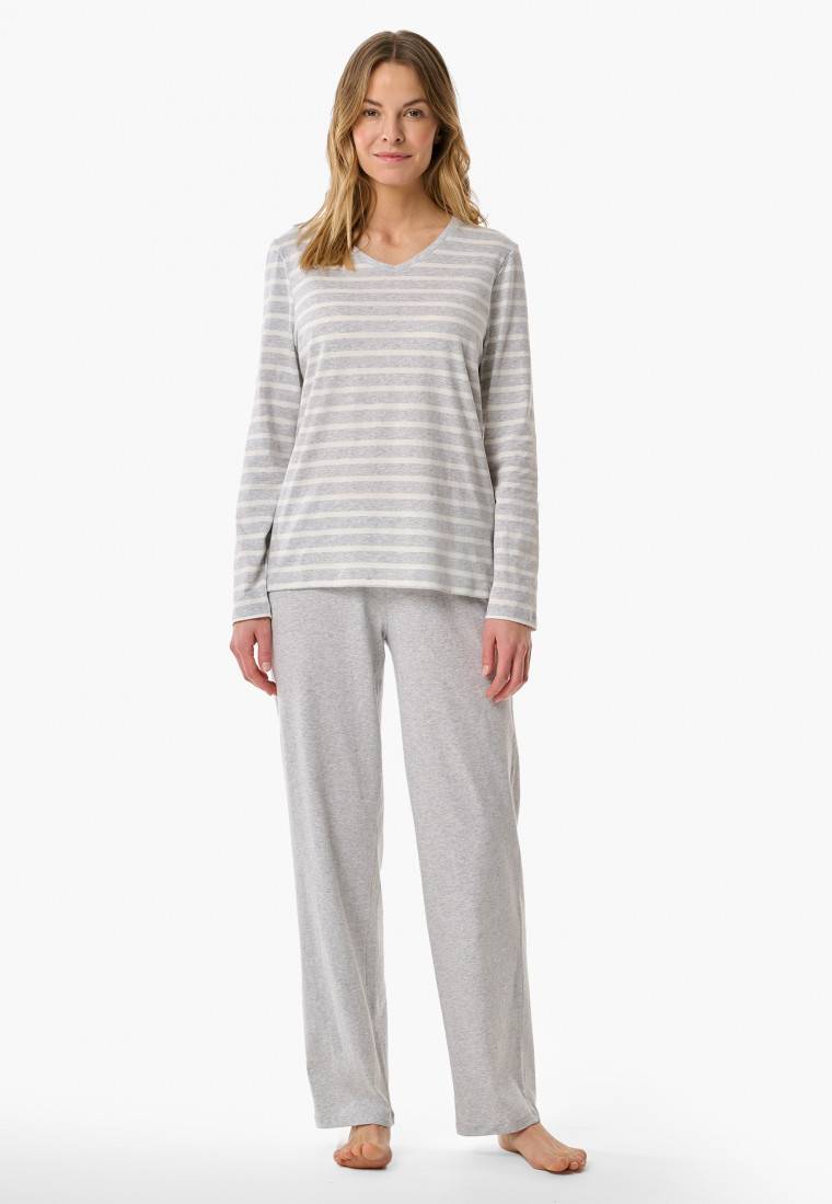 Schiesser Schlafanzug lang silbergrau meliert - Casual Essentials Begrenzt auf 3 Tage