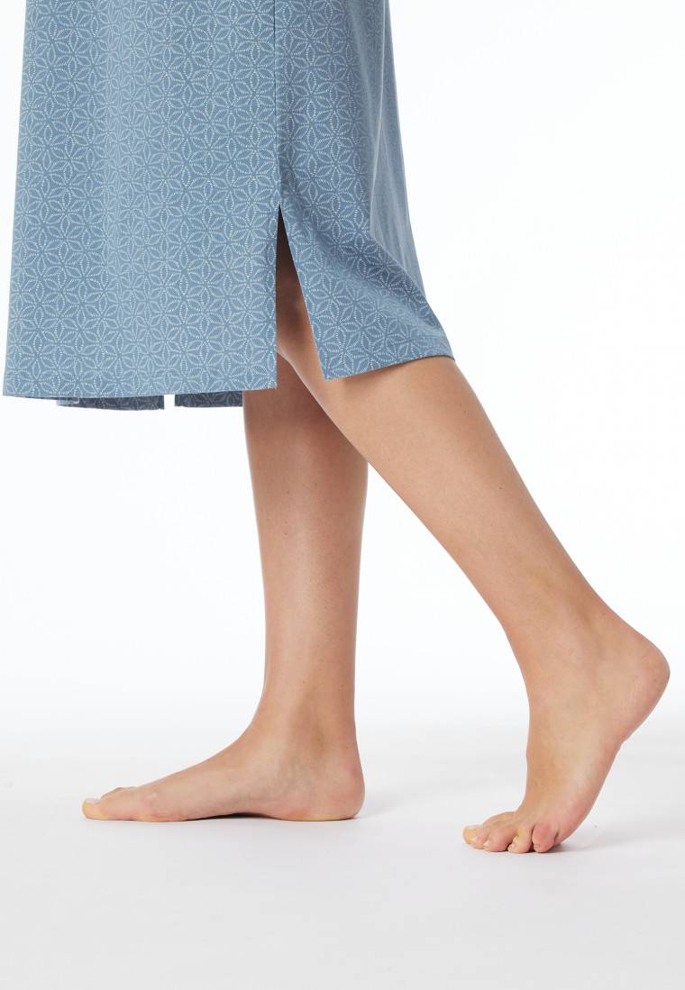 Schiesser Nachthemd langarm blaugrau gemustert - Comfort Essentials Im Verkauf