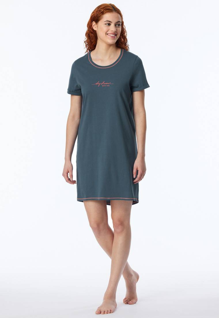 Schiesser Sleepshirt kurzarm Print jeansblau - Casual Essentials Rabatte dieses Monats