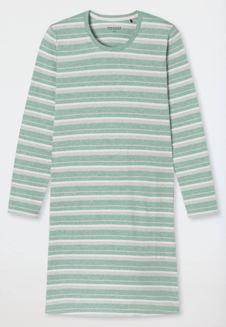 Schiesser Nachthemd langarm Ringel grün-meliert - Casual Essentials 2025