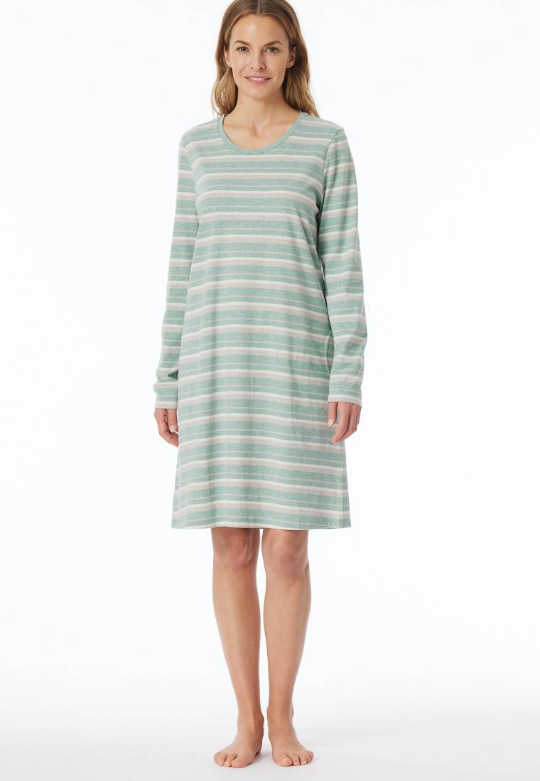 Schiesser Nachthemd langarm Ringel grün-meliert - Casual Essentials 2025