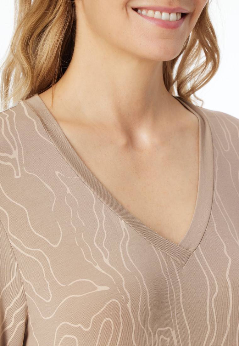 Schiesser Nachthemd langarm V-Ausschnitt natur bedruckt - selected! premium Verkauf