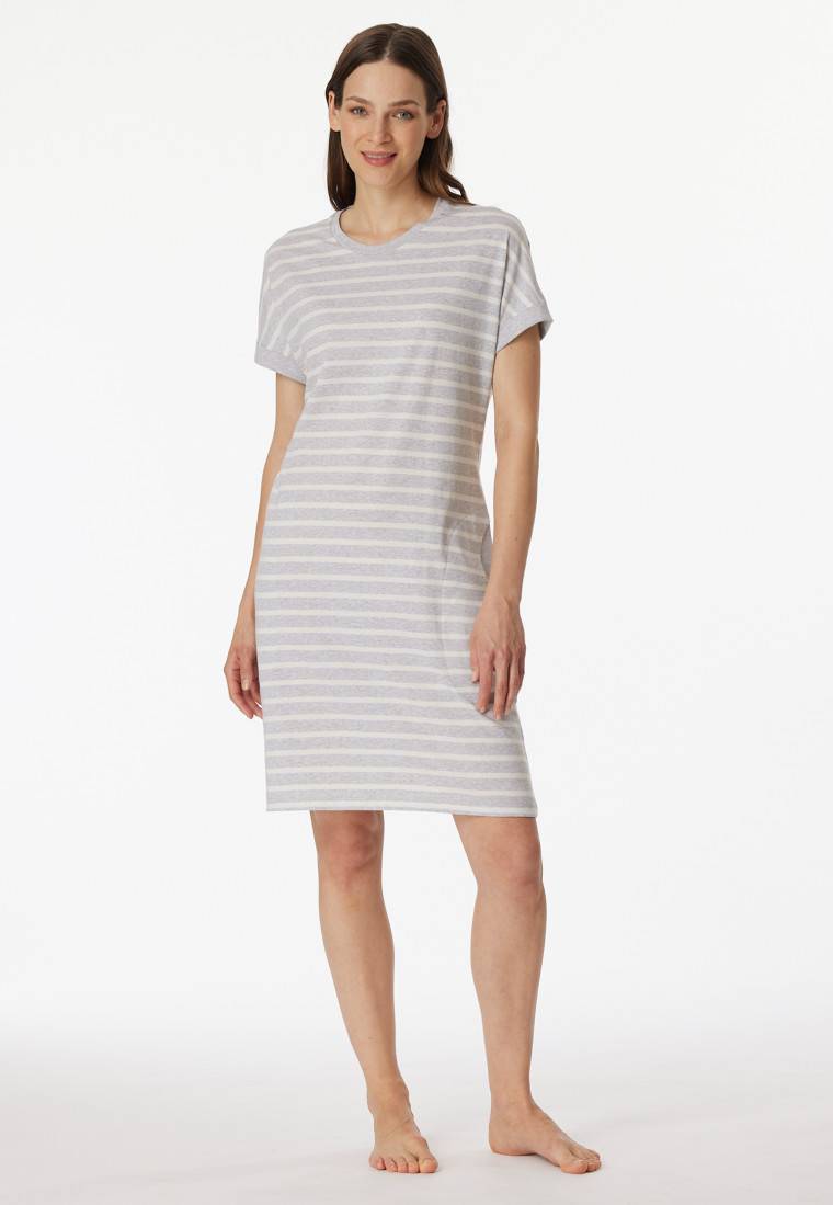 Schiesser Sleepshirt kurzarm Streifen silbergrau-meliert - Casual Essentials Hotsell