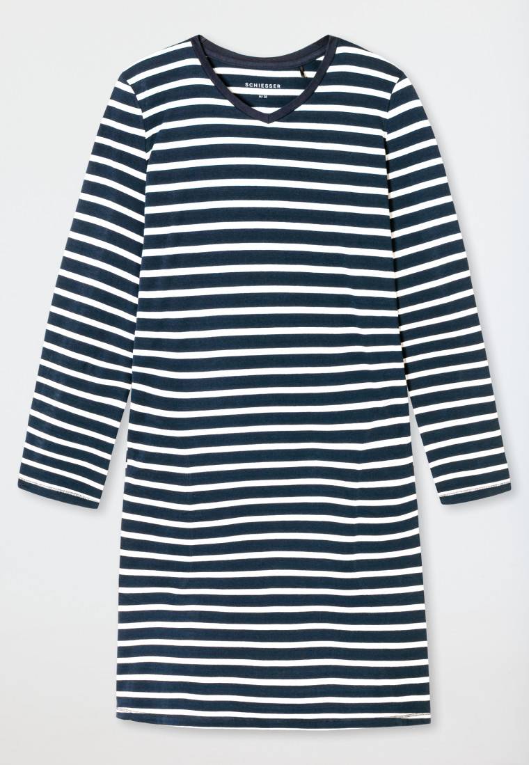 Schiesser Nachthemd langarm Streifen nachtblau - Casual Essentials im Angebot
