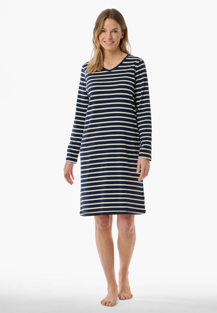 Schiesser Nachthemd langarm Streifen nachtblau - Casual Essentials im Angebot