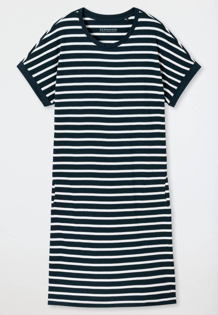 Schiesser Sleepshirt kurzarm Streifen nachtblau - Casual Essentials Schlussverkauf