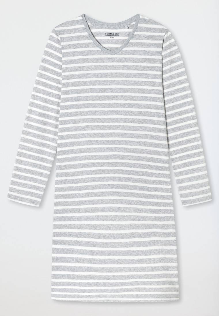 Schiesser Nachthemd langarm Streifen silbergrau meliert - Casual Essentials Günstiger Verkauf