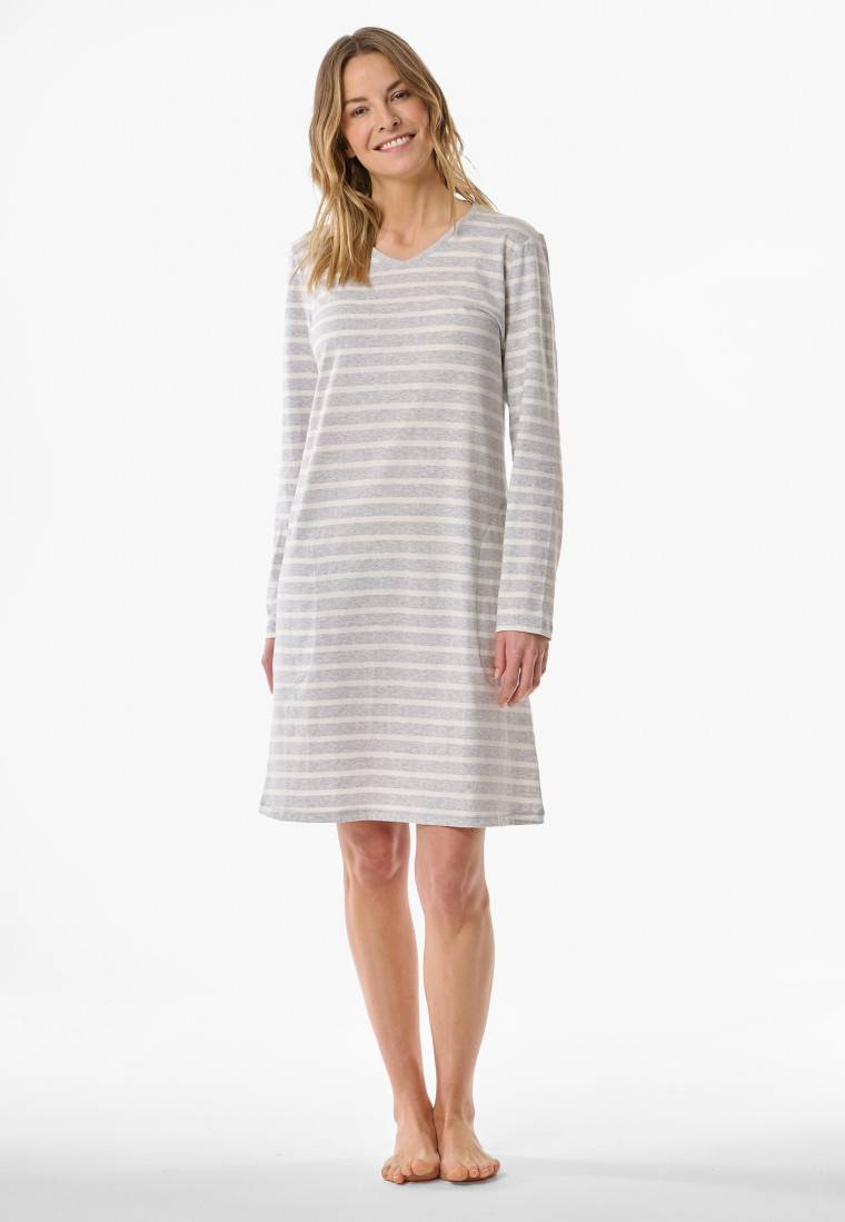 Schiesser Nachthemd langarm Streifen silbergrau meliert - Casual Essentials Günstiger Verkauf