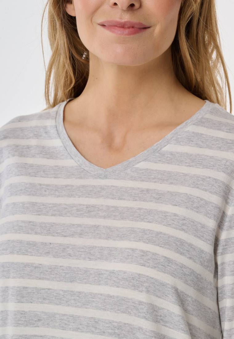 Schiesser Nachthemd langarm Streifen silbergrau meliert - Casual Essentials Günstiger Verkauf