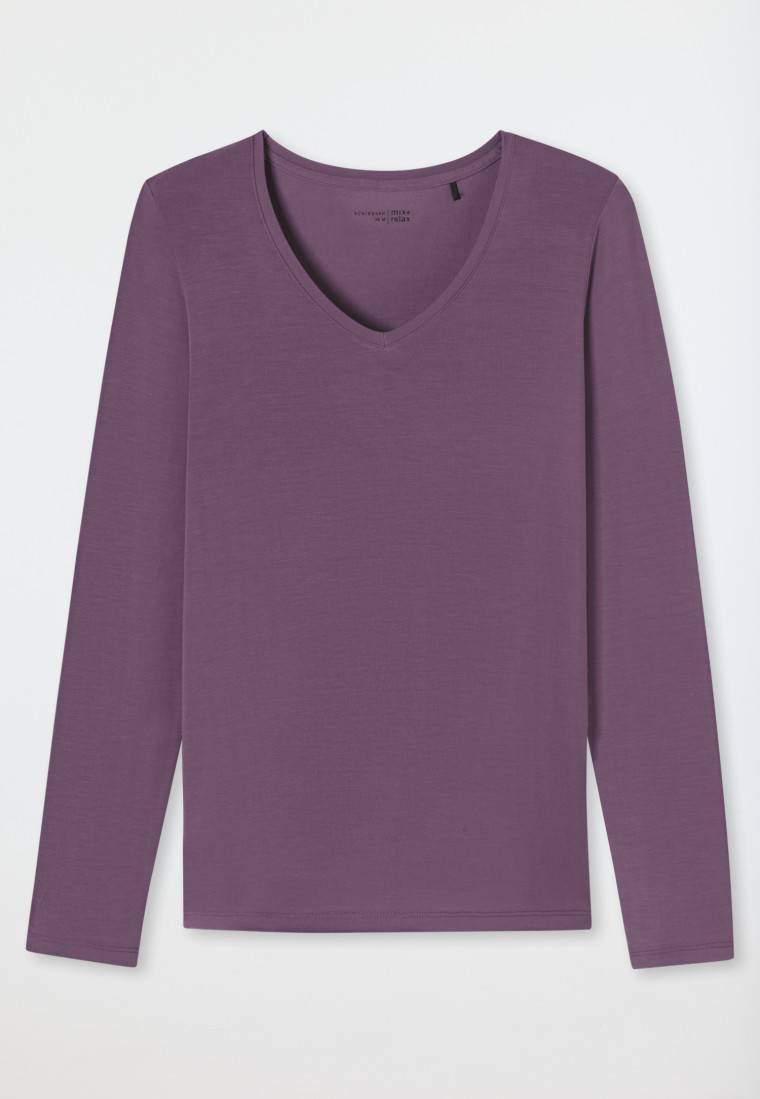 Schiesser Shirt langarm V-Ausschnitt malve - Mix+Relax Fabrik Onlineshop