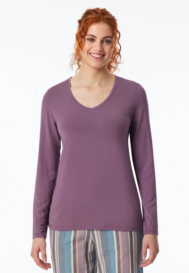 Schiesser Shirt langarm V-Ausschnitt malve - Mix+Relax Fabrik Onlineshop