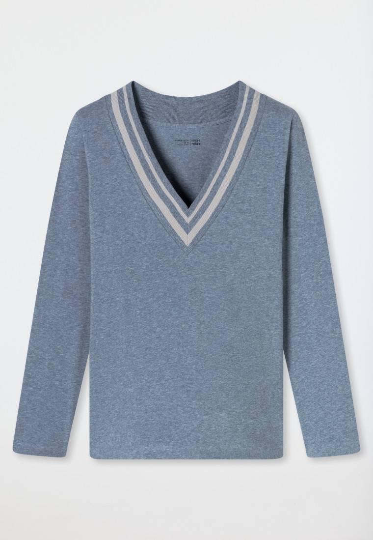 Schiesser Shirt langarm V-Ausschnitt jeans-meliert - Mix+Relax Versandkostenfrei