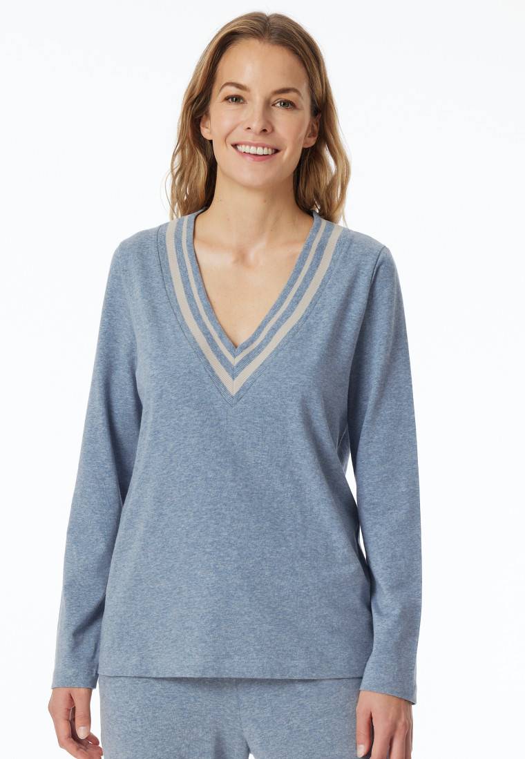 Schiesser Shirt langarm V-Ausschnitt jeans-meliert - Mix+Relax Versandkostenfrei