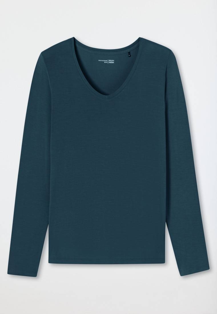 Schiesser Shirt langarm V-Ausschnitt jeansblau - Mix+Relax Großer Ausverkauf