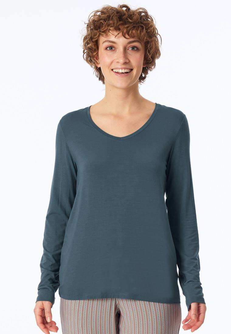 Schiesser Shirt langarm V-Ausschnitt jeansblau - Mix+Relax Großer Ausverkauf