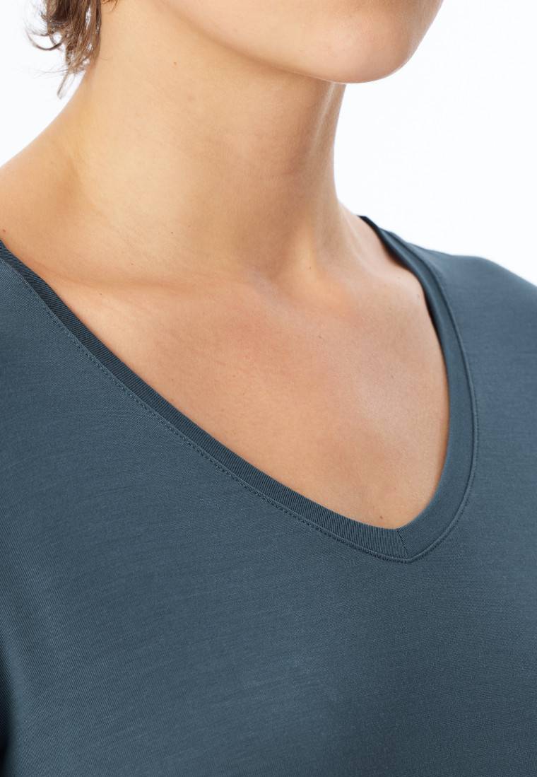Schiesser Shirt langarm V-Ausschnitt jeansblau - Mix+Relax Großer Ausverkauf