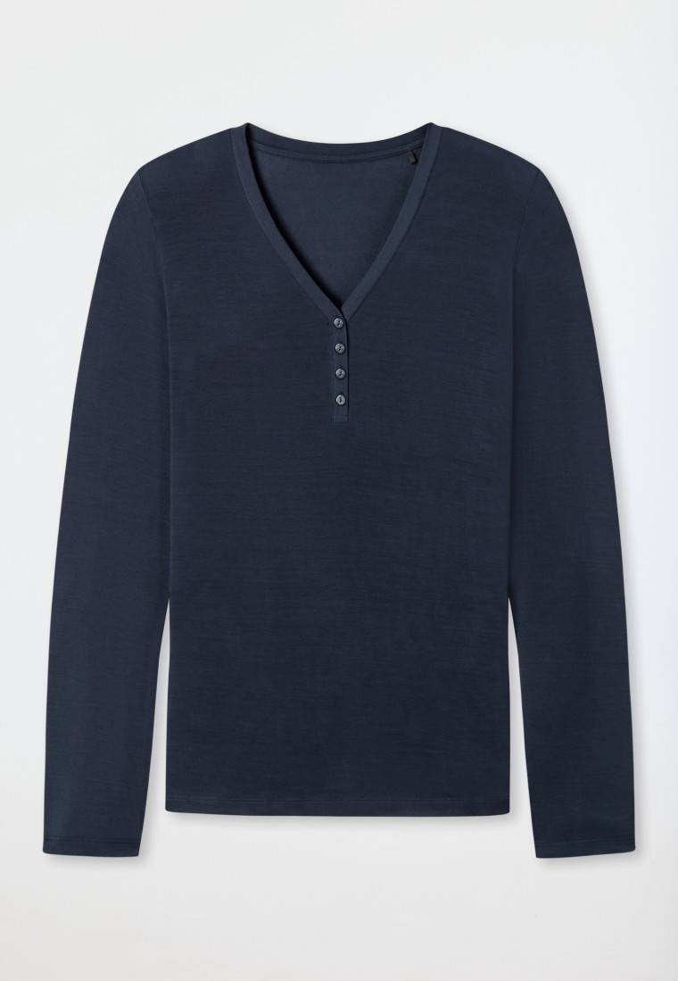 Schiesser Shirt langarm Modal V-Ausschnitt Knopfleiste blau - Mix+Relax Cyber Monday