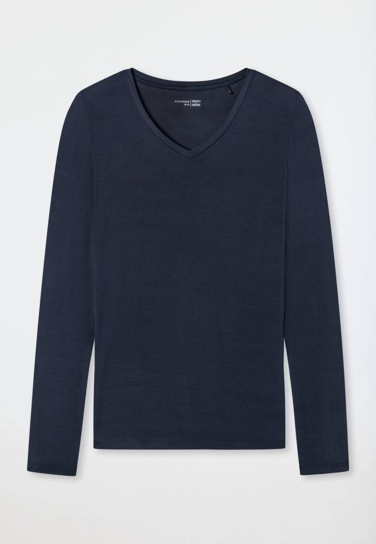 Schiesser Shirt langarm Modal V-Ausschnitt blau - Mix+Relax Valentinstagsangebot