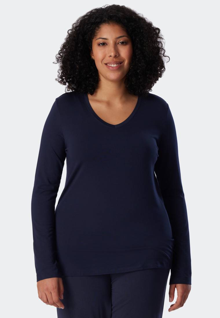 Schiesser Shirt langarm Modal V-Ausschnitt blau - Mix+Relax Valentinstagsangebot