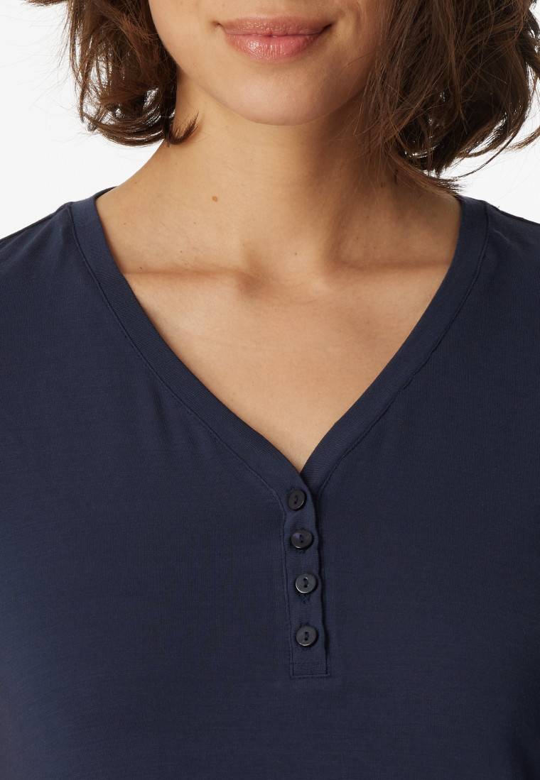Schiesser Shirt kurzarm Henley Knopfleiste blau - Mix+Relax Jubiläumsangebot