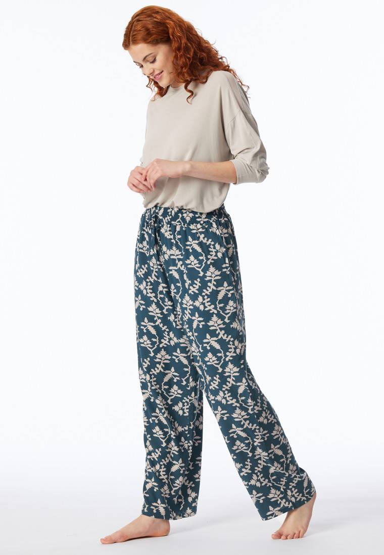Schiesser Loungehose lang Viskose Blumenprint jeansblau - Mix+Relax JETZT KAUFEN