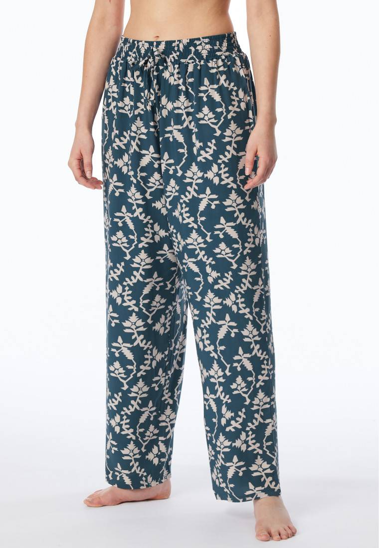 Schiesser Loungehose lang Viskose Blumenprint jeansblau - Mix+Relax JETZT KAUFEN
