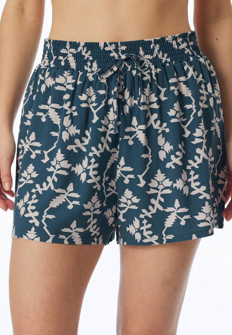 Schiesser Loungehose kurz Viskose Blumenprint jeansblau - Mix+Relax Bis zu 60% Rabatt