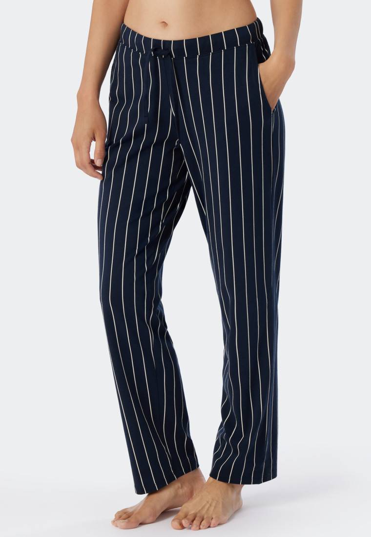 Schiesser Loungehose lang Jersey Streifen dunkelblau gemustert - Mix+Relax Nur für heute
