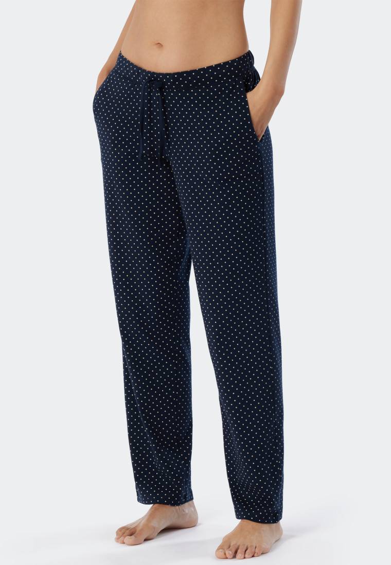 Schiesser Loungehose lang Jersey Punkte dunkelblau gemustert - Mix+Relax Super Rabatt