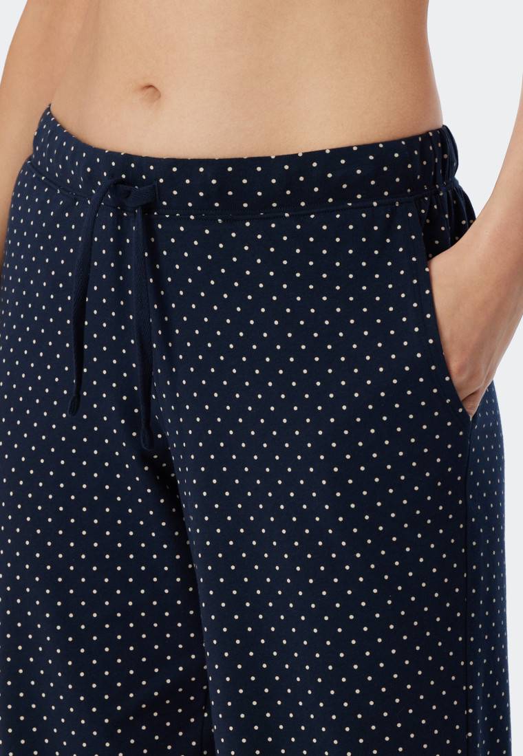 Schiesser Loungehose lang Jersey Punkte dunkelblau gemustert - Mix+Relax Super Rabatt