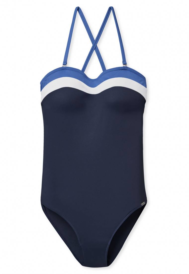 Schiesser Bandeau-Badeanzug variable Träger Softcups mit Support nachtblau - Aqua Ocean Swim Online