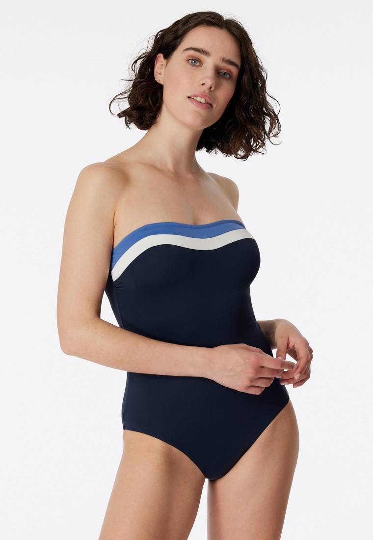 Schiesser Bandeau-Badeanzug variable Träger Softcups mit Support nachtblau - Aqua Ocean Swim Online