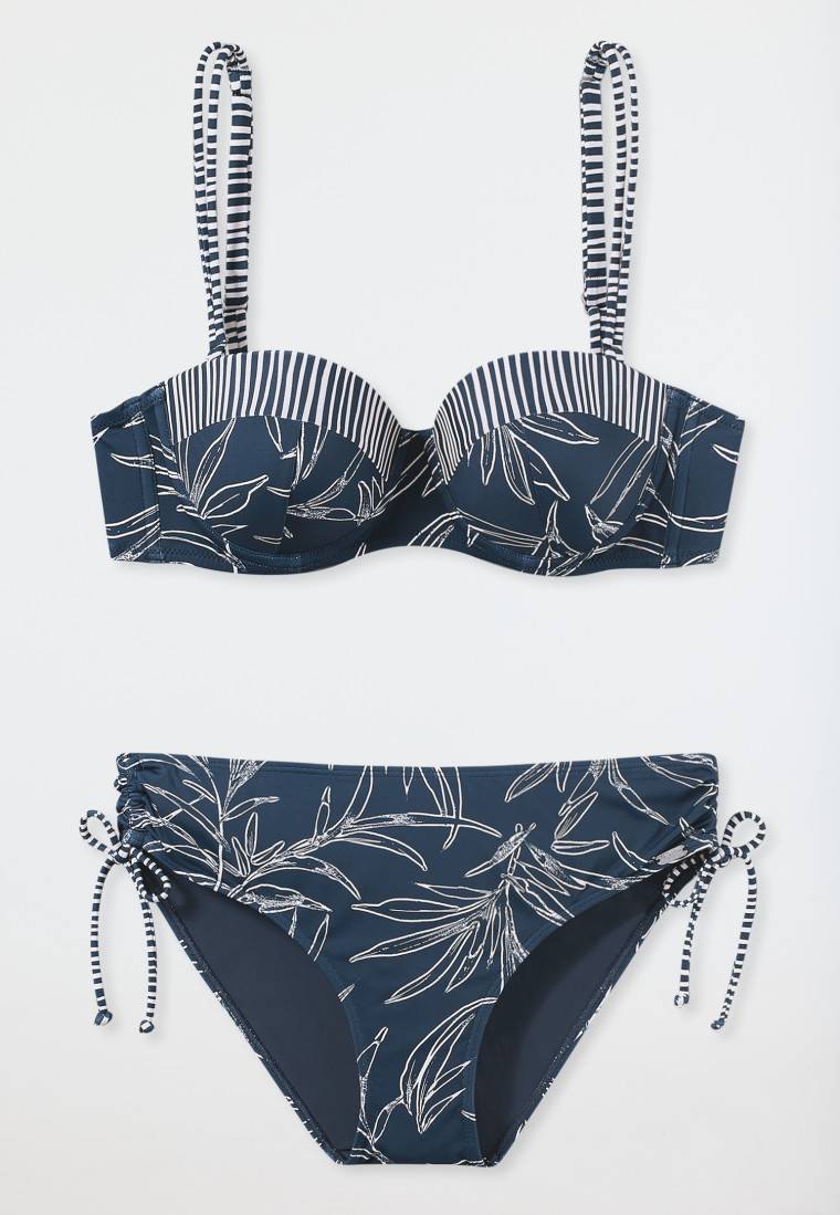 Schiesser Bandeau Bügel-Bikini Softcups variable Träger Midi-Slip verstellbare Seiten blau gemustert - Ocean Swim Meist gekauft